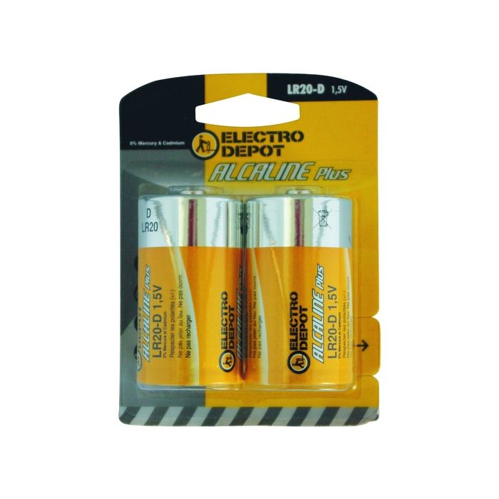 Pack pilas ELECTRO DEPOT LR20 Alcalinas x 2 uds