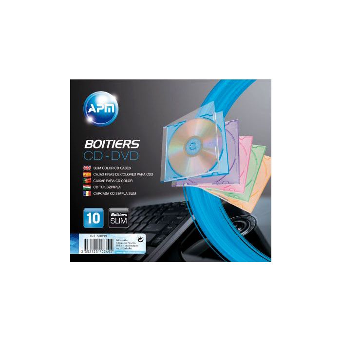 Pack 10 estuches slim para CD/DVD APM de colores