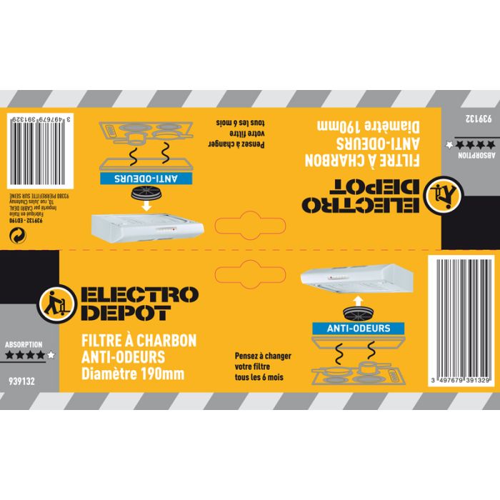 Filtro de carbón antiolores para campana extractora diámetro 190 mm