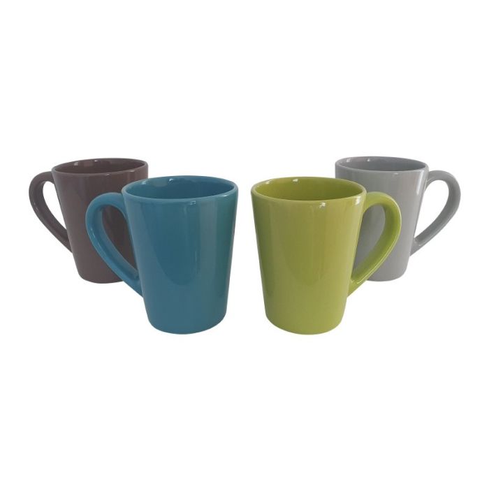 Taza cónica mug de desayuno 300ml decorada colores surtidos