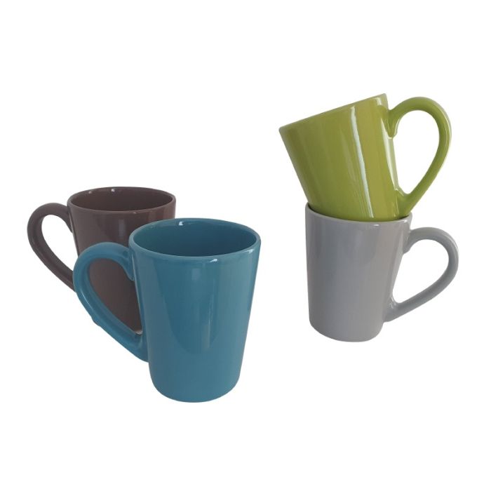 Taza cónica mug de desayuno 300ml decorada colores surtidos