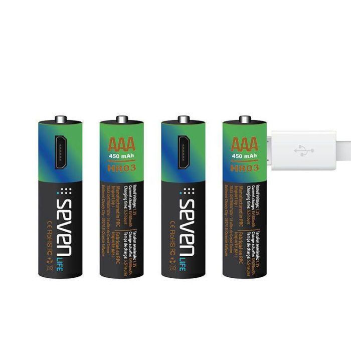 Pack 4 pilas AAA/LR03 recargables por micro USB SEVENLIFE 