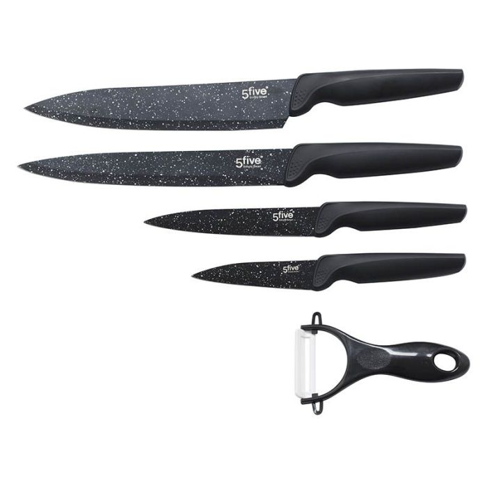  Set de 4 cuchillos efecto piedra + pelador