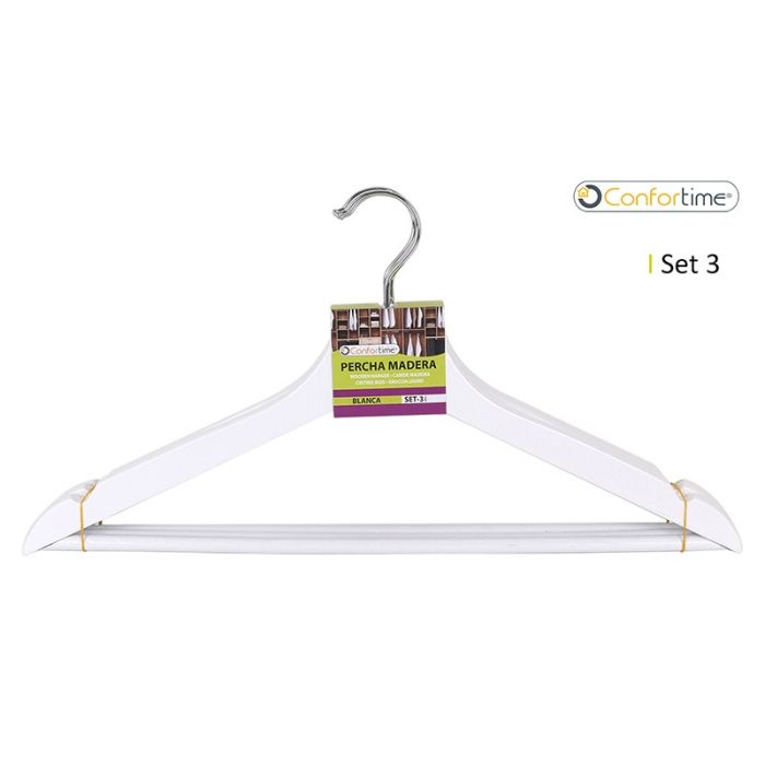 Pack 3 perchas madera blanca 42,5x21,5cm CONFORTIME