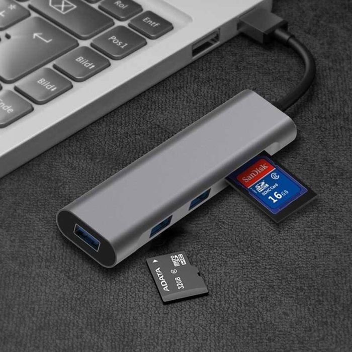 Adaptador 5 en 1 CONNECTLAND USB tipo C a USB 3.0 x 3 PUERTOS + SD + TF