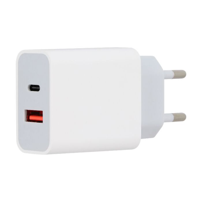 Cargador de red FUJIONKYO 2 puertos USB A y USB tipo C carga rápida blanco