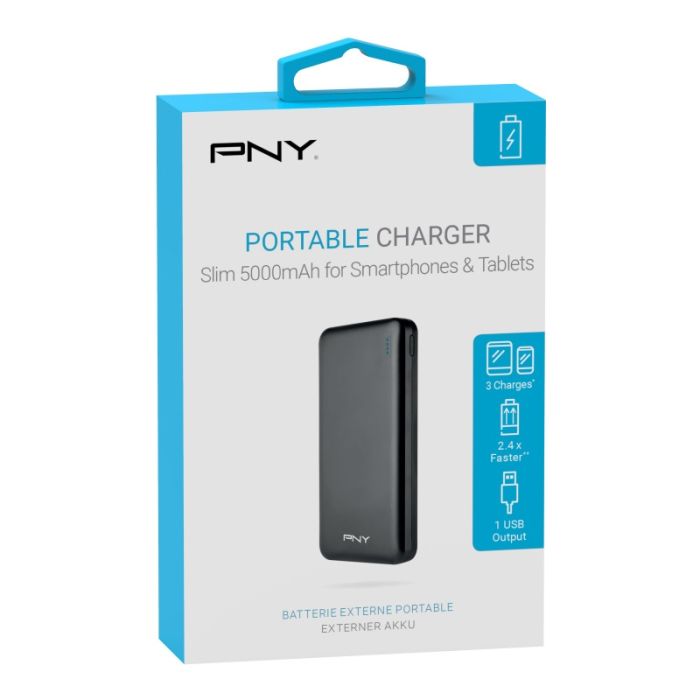 Powerbank batería externa PNY 5000 mAh slim negro