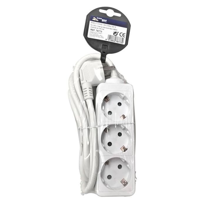 Base múltiple EUROBRIC con 3 tomas schuko 16a y 1,5m cable manguera redonda 3g1.5