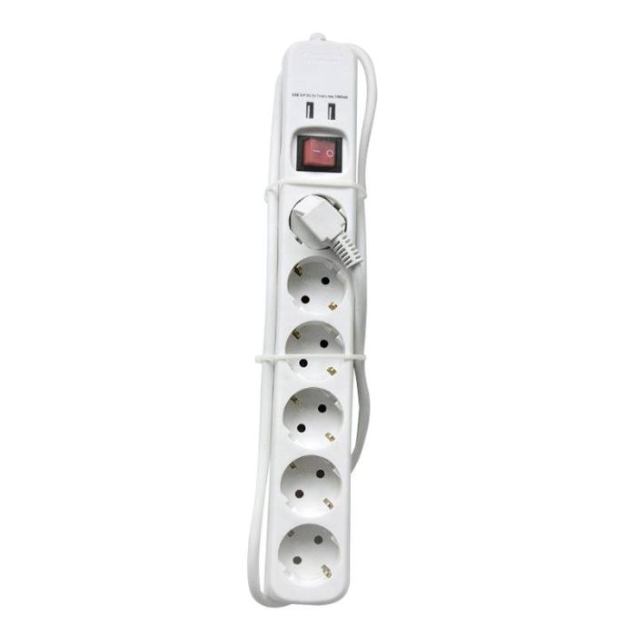Base múltiple EUROBRIC c/ interruptor 6 tomas schuko 16a y 2 tomas usb + 1,5m cable manguera redonda 3g1.5