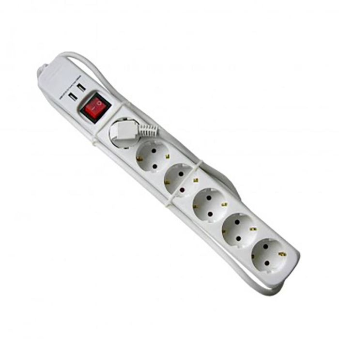 Base múltiple EUROBRIC c/ interruptor 6 tomas schuko 16a y 2 tomas usb + 1,5m cable manguera redonda 3g1.5