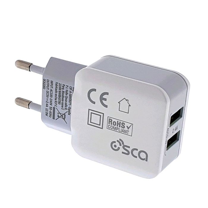 Cargador de red EUROBRIC 2 USBs 2,4A blanco