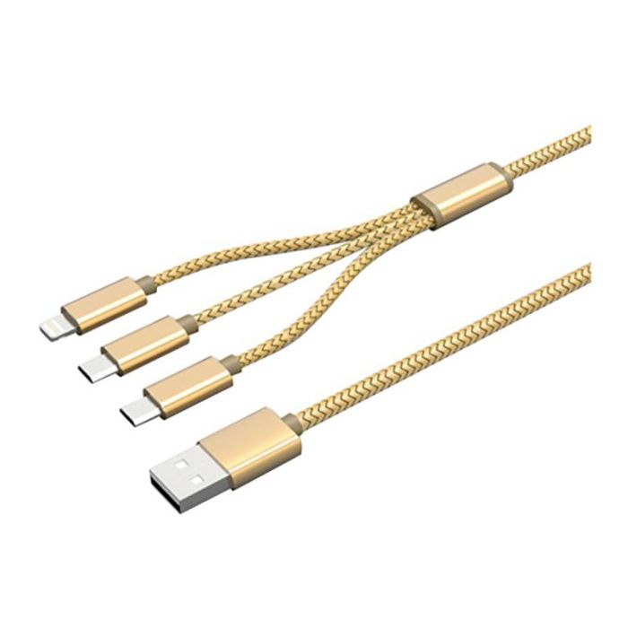Cable EUROBRIC USB 3en1 1 conectores micro usb + 1 conector iphone + 1 conector type-c 1,2 metros