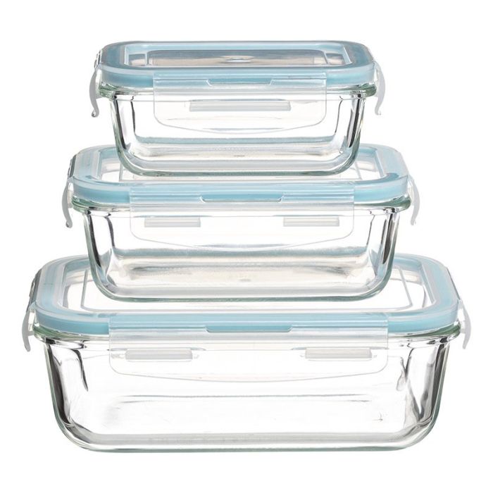 Conjunto de 3 recipientes rectangulares de cristal para conservación aptos para microondas
