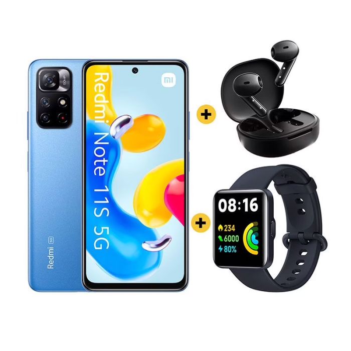 Pack Móvil XIAOMI REDMI NOTE 11S 5G 128Gb azul + Buds Xiaomi 4Lite + Smartwatch 2Lite