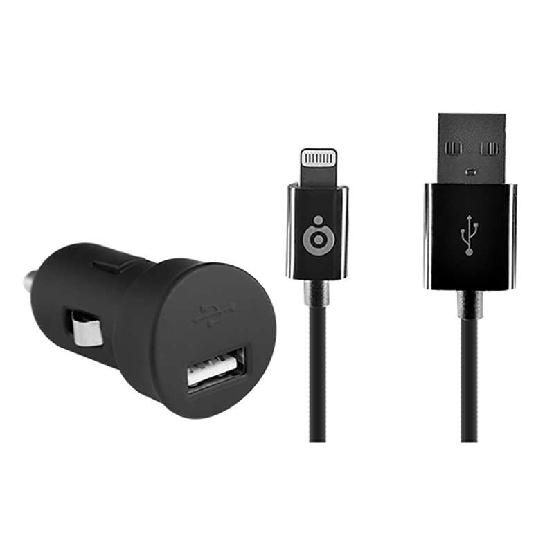 cargador coche : usb a + câble lightning 1a / 1m negro