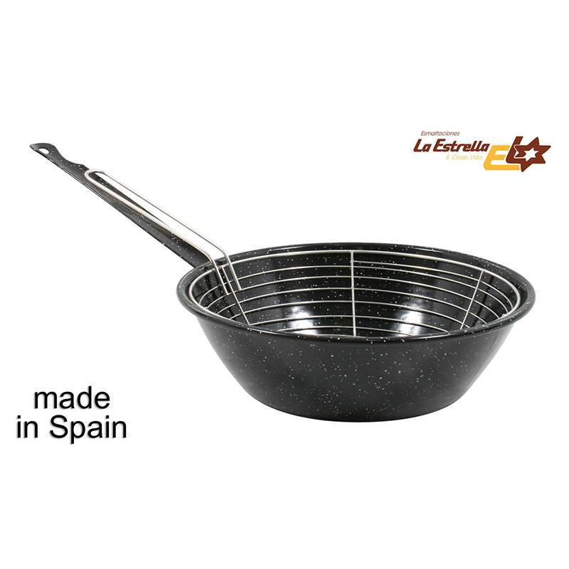 sartén honda 26 cm diámetro c/cestillo jaspeada