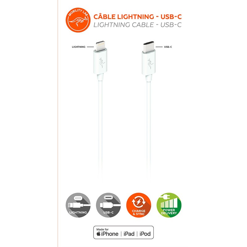 cable mobility lab 1m cable lightning - usb c blanco