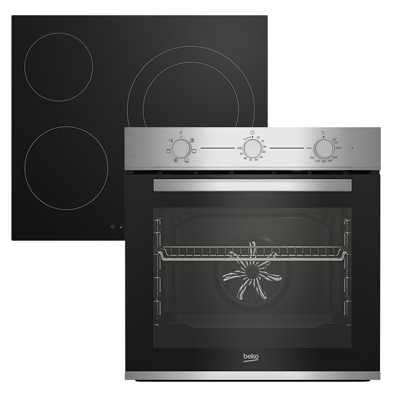 conjunto placa vitrocerámica 3 zonas + horno multifunción beko bbse12120xd