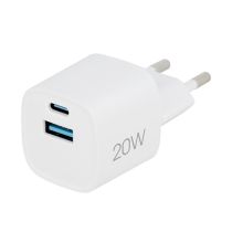 Cargador de pared EDENWOOD blanco de 2 puertos USB-C de 20 W y USB de 18 W