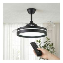 INNOVAGOODS Ventilador de Techo con Luz LED y Aspas Retráctiles Motor DC Silencioso 6 Velocidades Negro
