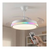 INNOVAGOODS Ventilador de Techo con Luz LED y Aspas Retráctiles Motor DC 6 Velocidades Blanco con RGB