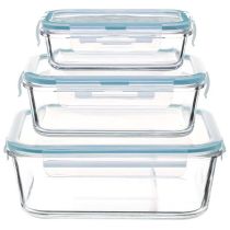 Conjunto de 3 recipientes cuadrados de cristal para conservación aptos para microondas