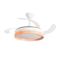 Ventilador de Techo con Luz LED y Aspas Retráctiles Motor DC Silencioso 6 Velocidades Innovagoods - color Madera y Blanco