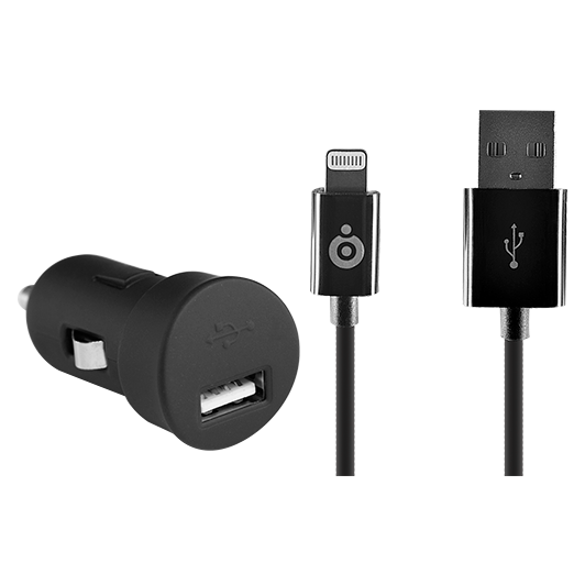 Cargador coche : USB A + câble Lightning 1A / 1m Negro