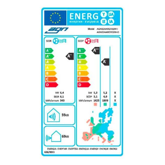 Aire Acondicionado 6000 frigorias AGN AGNS24ARER32W