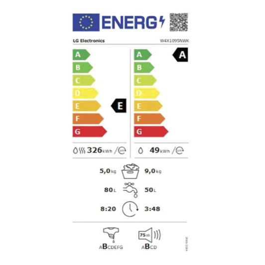 Lavadora Secadora 9kg+5kg LG W4X1095NWK Motor Direct Drive con Vapor