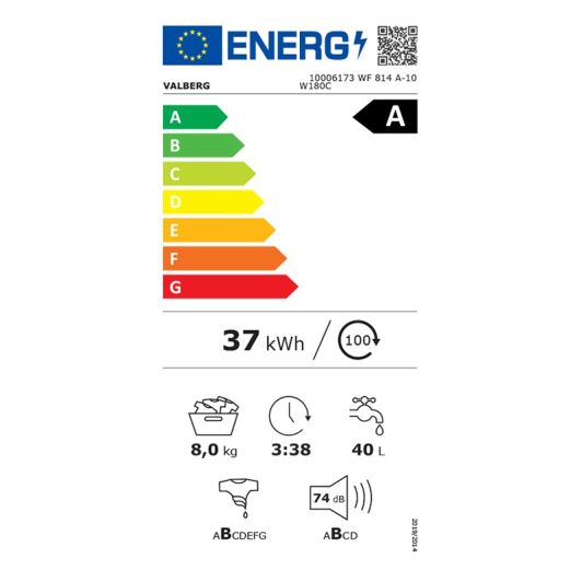 LAVADORA 8kg  clase A-10% VALBERG WF 814 A-10 W180C