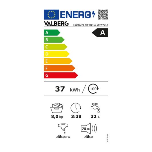 LAVADORA 8kg clase A-20% VALBERG WF 814 A-20 W701T