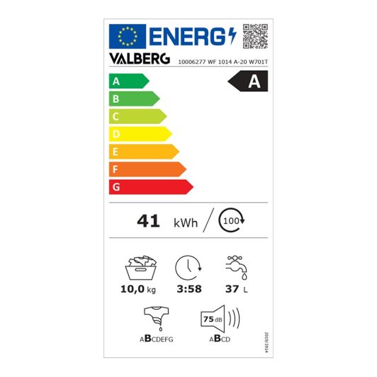 LAVADORA 10kg clase A-20%  VALBERG WF 1014 A-20 W701T