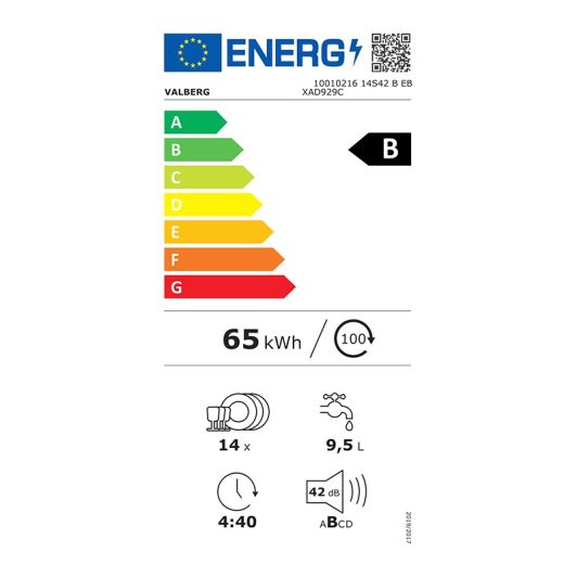 Lavavajillas 60cm 14 servicios, con EcoBox (consumo de agua reducido), VALBERG 14S42 B EB XAD929C
