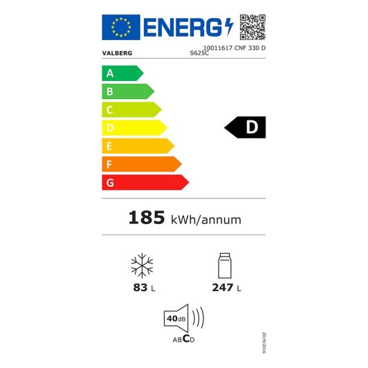 Frigorífico Combi No Frost 330L clase D VALBERG CNF 330 D S625C