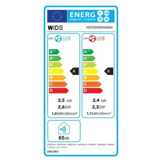 Aire Acondicionado Portátil WIDE WDPB09MARIN4 9000 BTU Bomba de calor Clase A 2270 Frigorías 20m²