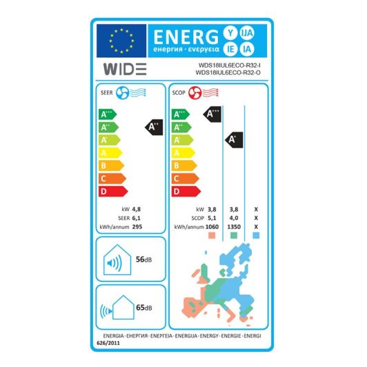 Aire Acondicionado 4300 frigorias Split 1x1 WIDE WDS18IUL6ECO (4300F)
