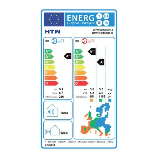 Aire Acondicionado Split 1x1, Bomba de Calor, 3000 frigorias, ideal para 25-30m2, WIFI, HTW HTWS035IX69B