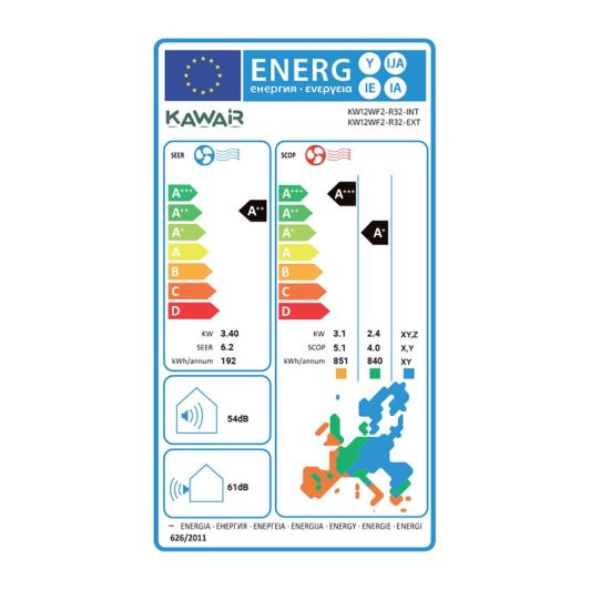 Aire Acondicionado Split 1x1, con Bomba de calor, 3000 Frigorias, Wifi, A++,  ideal para 25-30m2, KAWAIR KW12WF2  