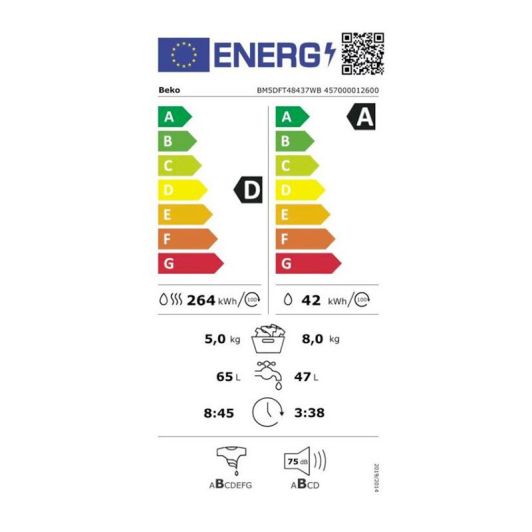 Lavasecadora BEKO BM5DFT48437WB 8 kg lavado + 5 kg secado frontal 1400 rpm blanca