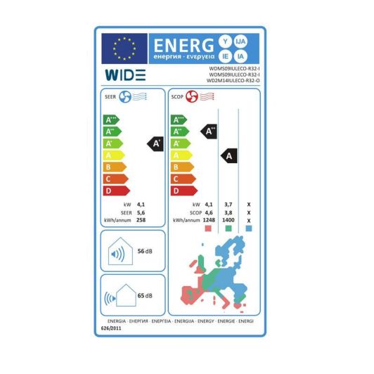 Aire Acondicionado Split 2x1, 3000+2000F, Bomba de Calor, wiif, WIDE WD2MS14912IUL5ECOR32 