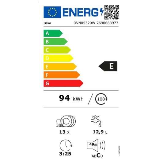 Lavavajillas 13 servicios BEKO Blanco 60cm Clase E 49dB DVN05320W