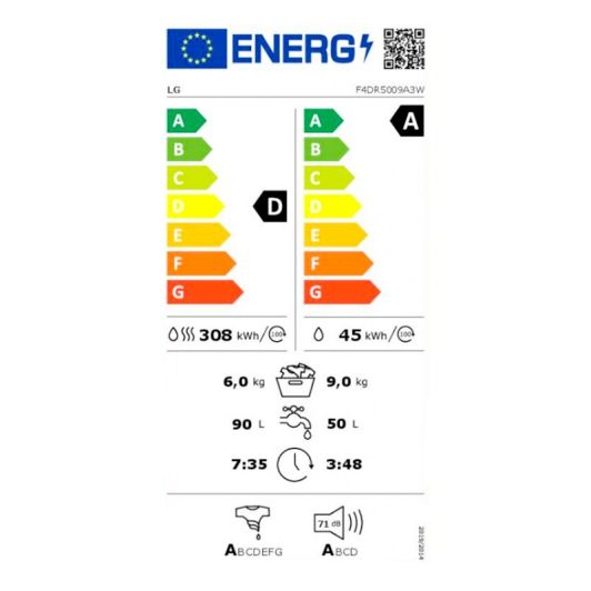 Lavadora secadora LG 9/6 Kg F4DR5009A3W (9-6/1400/A)