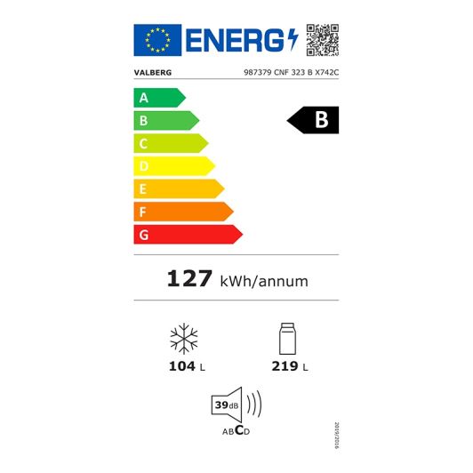 Frigorífico Combi No Frost Clase B VALBERG 323L Pantalla Táctil 185cm Inox