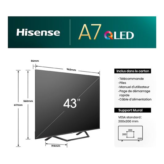 TV QLED HISENSE 43A7NQ peana central