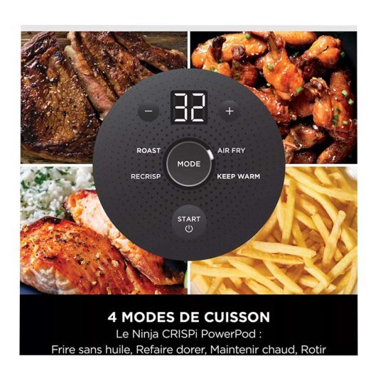 Freidora sin aire Airfry NINJA Crispi 4 en 1 con base de vidrio 1700w
