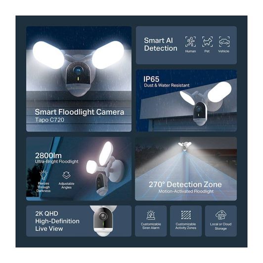 Cámara de vigilancia con proyector TAPO C720 de 4 MP y resolución 2K+