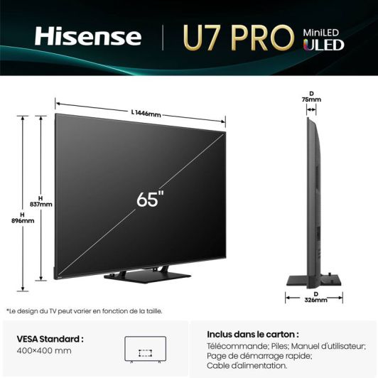 TV MINILED HISENSE 65U7Q PRO 165Hz
