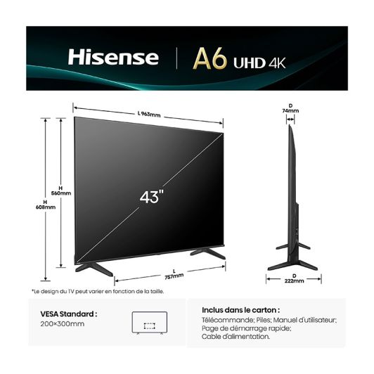 Hisense 43A6Q UHD 4K 43″ Smart TV con IA, Dolby Vision y VIDAA