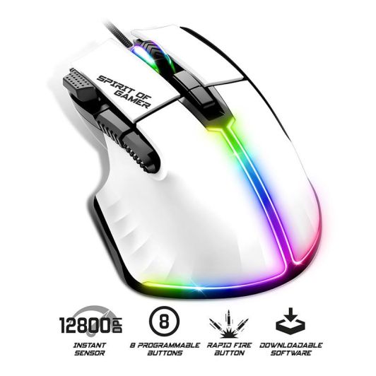 Ratón gaming SPIRIT OF GAMER PRO M5 con cable blanco de 12800 DPI